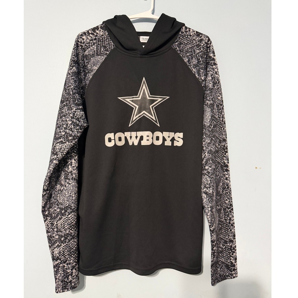 NFL Zubaz Dallas‎ Cowboys Hoodie Men's M Black Grey Pattern Raglan Pullover 0866